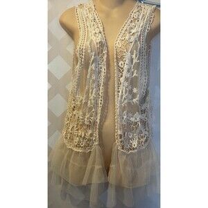ORIGAMI by VIVIEN Ivory Crochet Duster Vest M/L Boho Chic Hippie